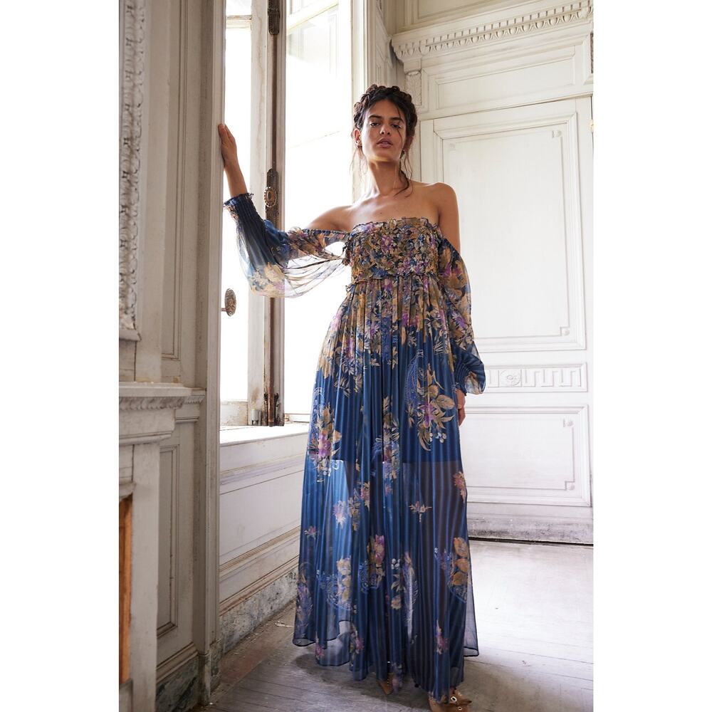 Free People Angel Eyes Maxi Dress Blue Floral Size Small - Picture 2 of 10